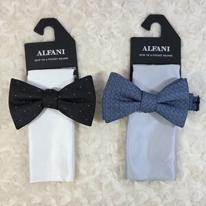 Alfani Classic Black and Textured Blue Bow Tie Duo
